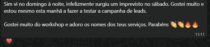 Testemunho de participante: gostei muito e já estou a testar a campanha de leads