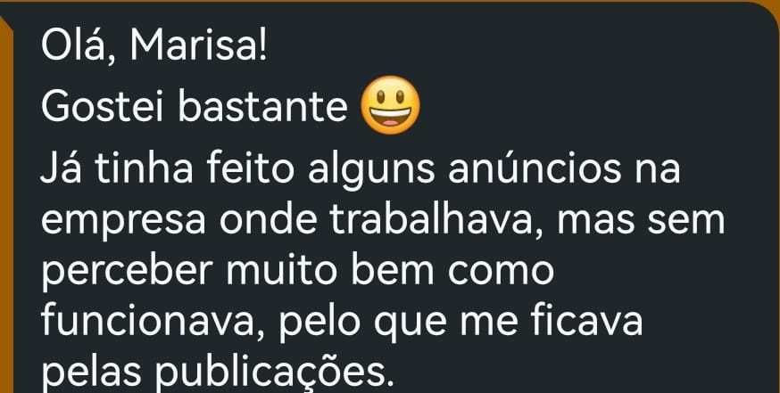 Testemunho de participante: gostei bastante, já tinha feito anúncios sem perceber como funcionavam